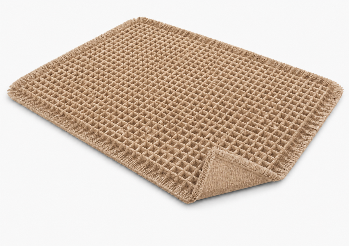 Tapis de bain gaufré à franges