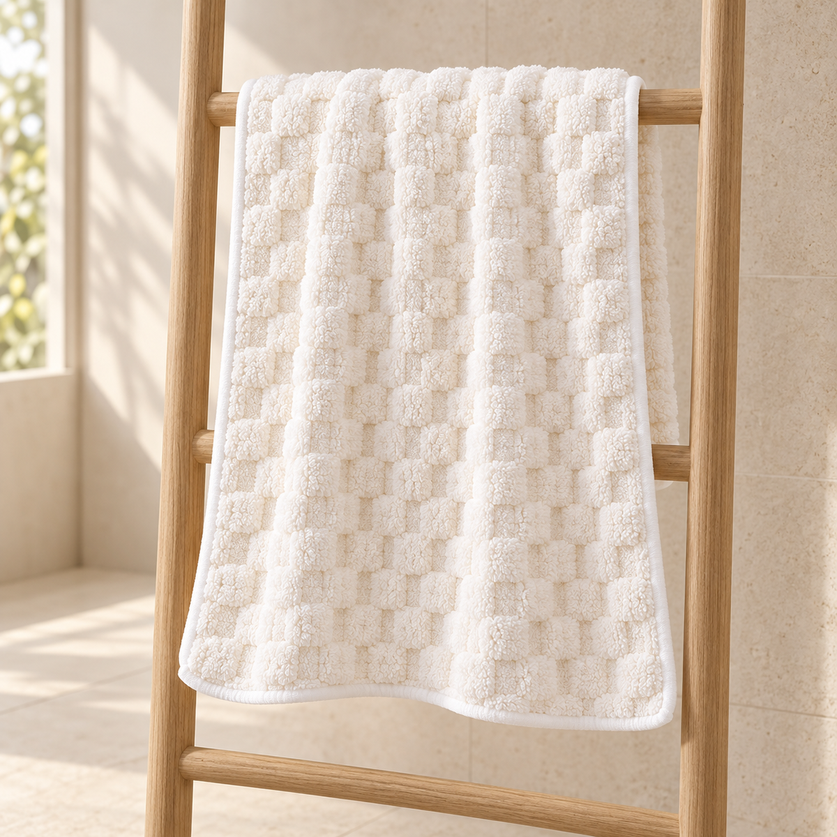 Serviette de bain moelleuse à relief damier