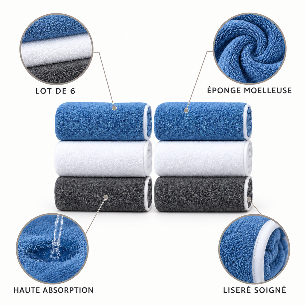 Set de 6 serviettes douces et absorbantes