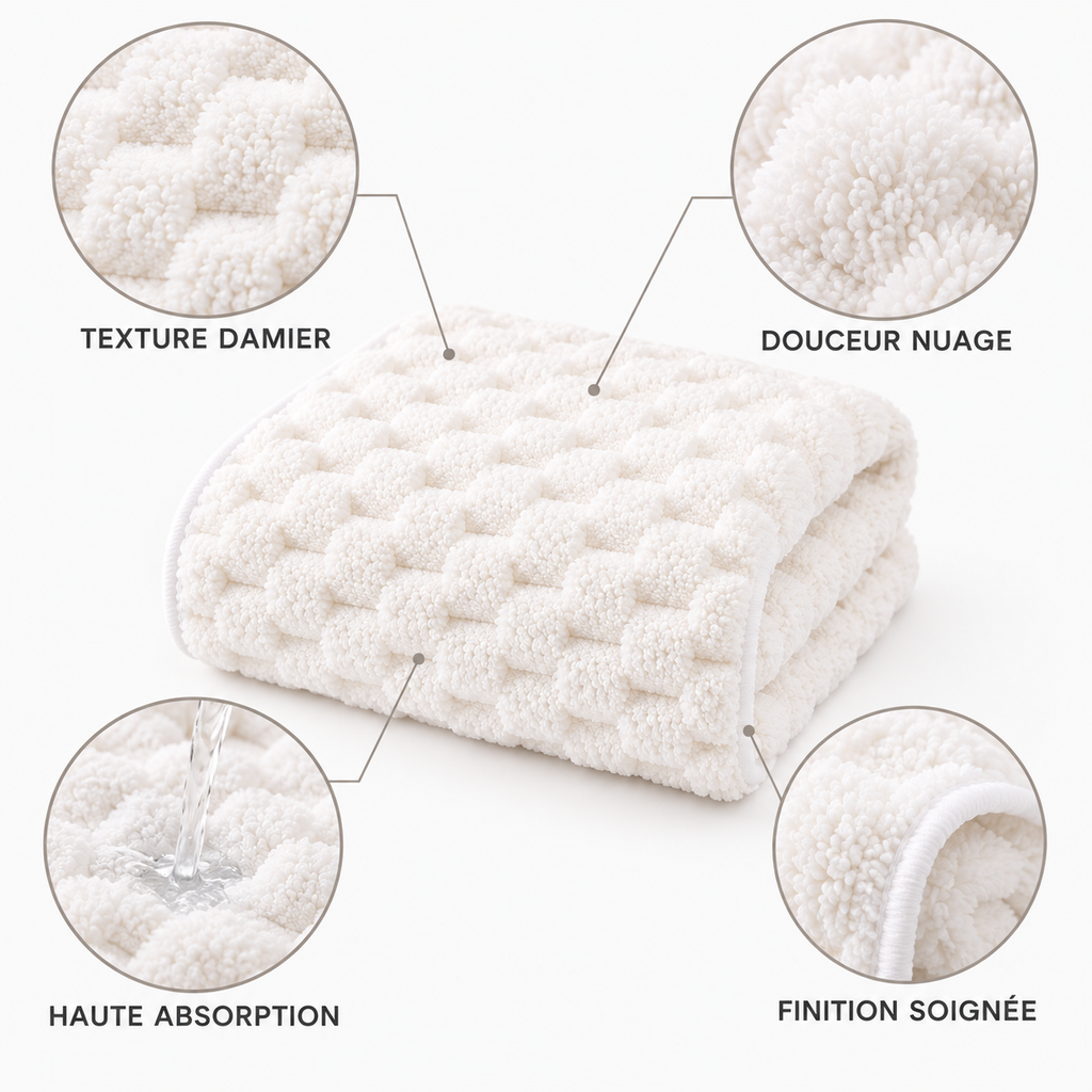 Serviette de bain moelleuse à relief damier