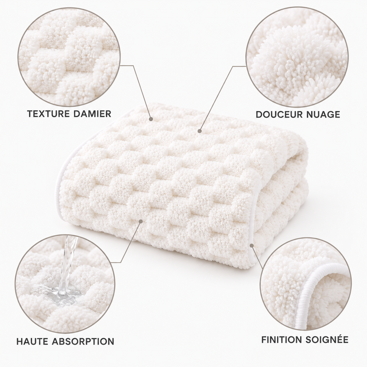 Serviette de bain moelleuse à relief damier