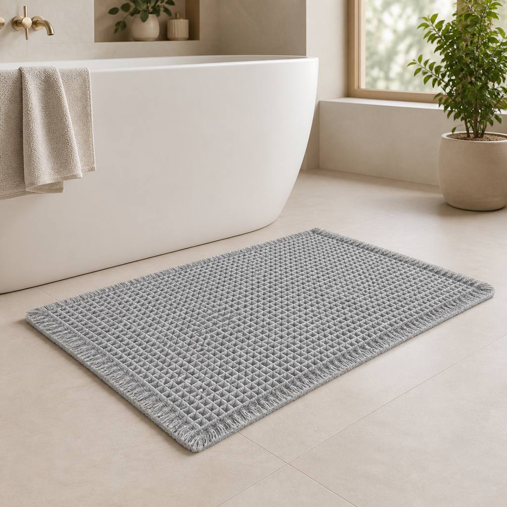 Tapis de bain gaufré à franges