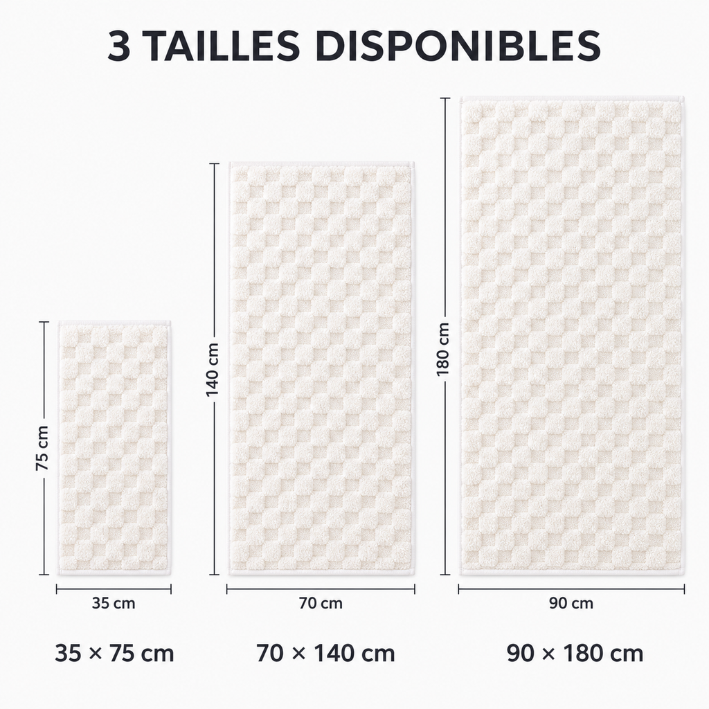 Serviette de bain moelleuse à relief damier