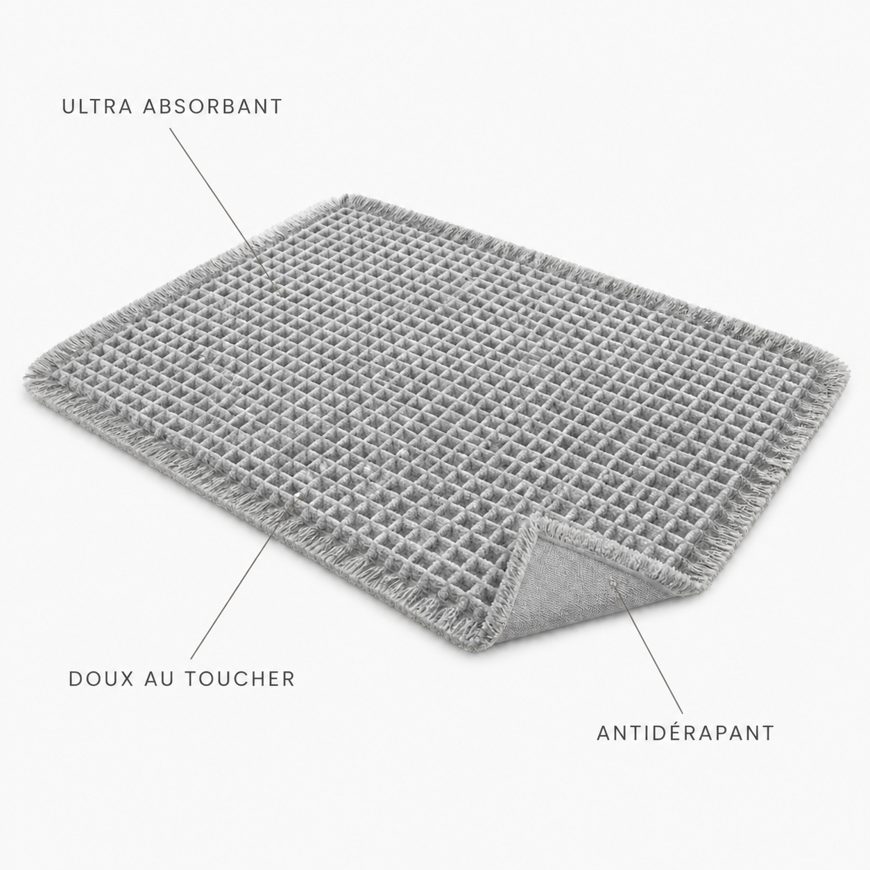 Tapis de bain gaufré à franges