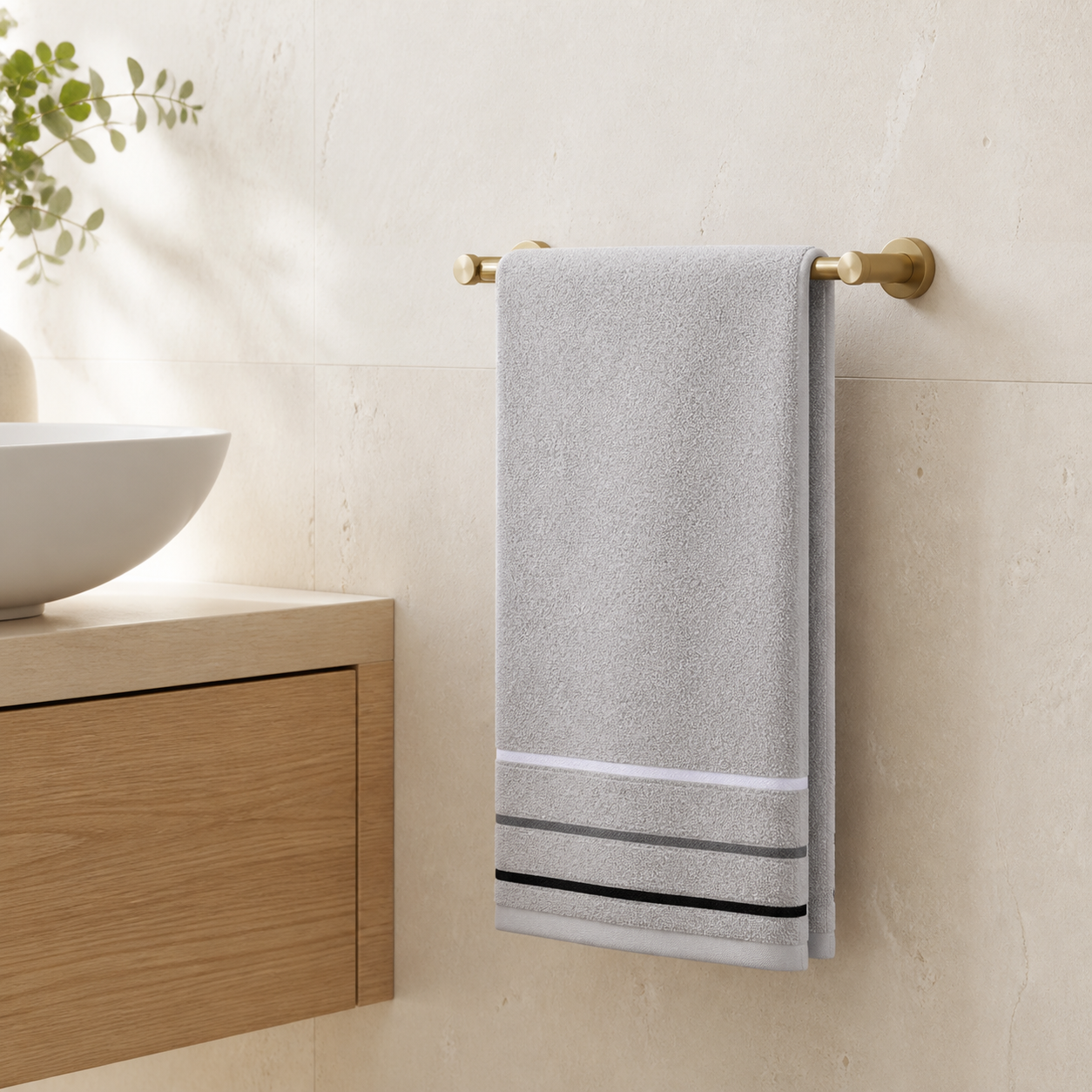 Serviette pour les mains à liserés contrastés
