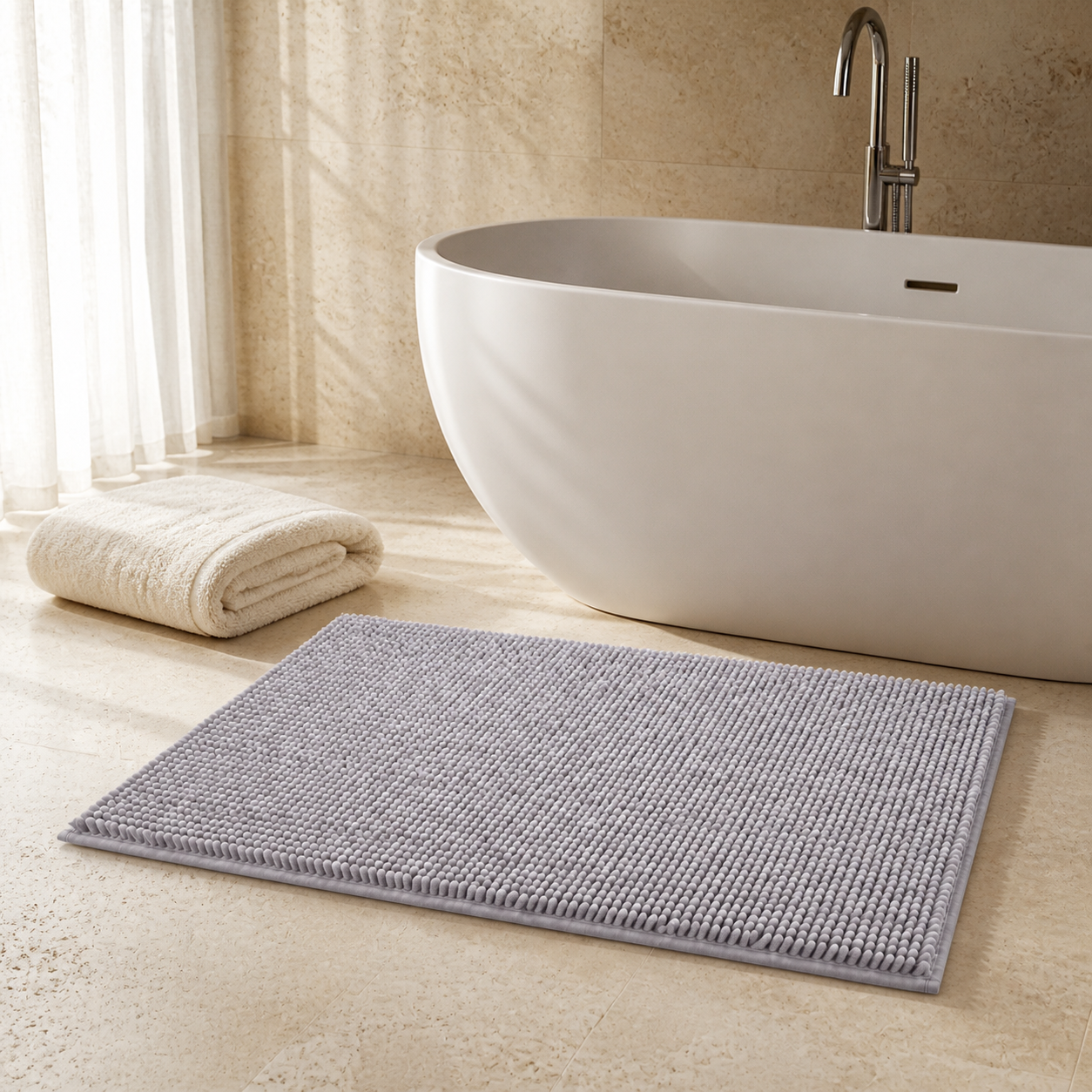 Tapis de bain en chenille moelleuse