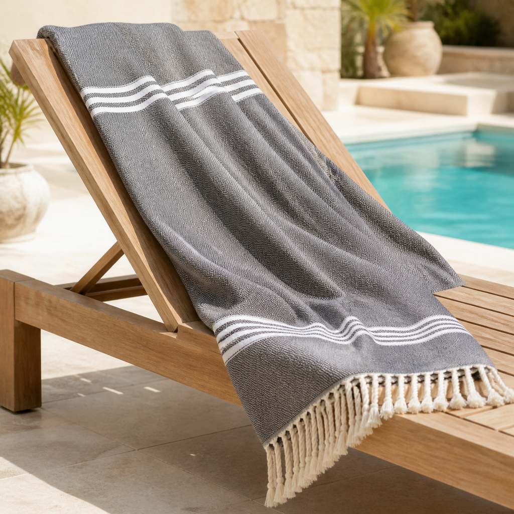 Drap de bain tissé à franges