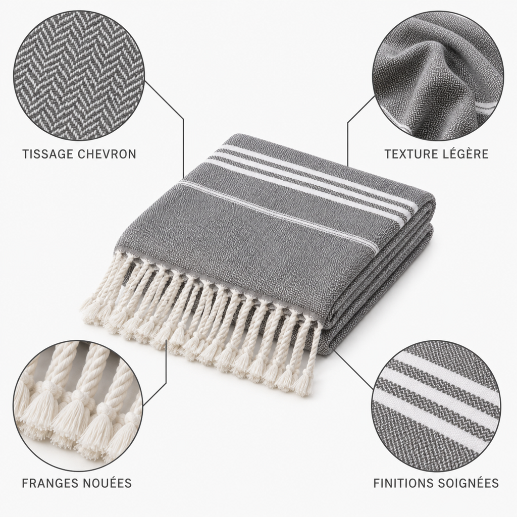 Drap de bain tissé à franges