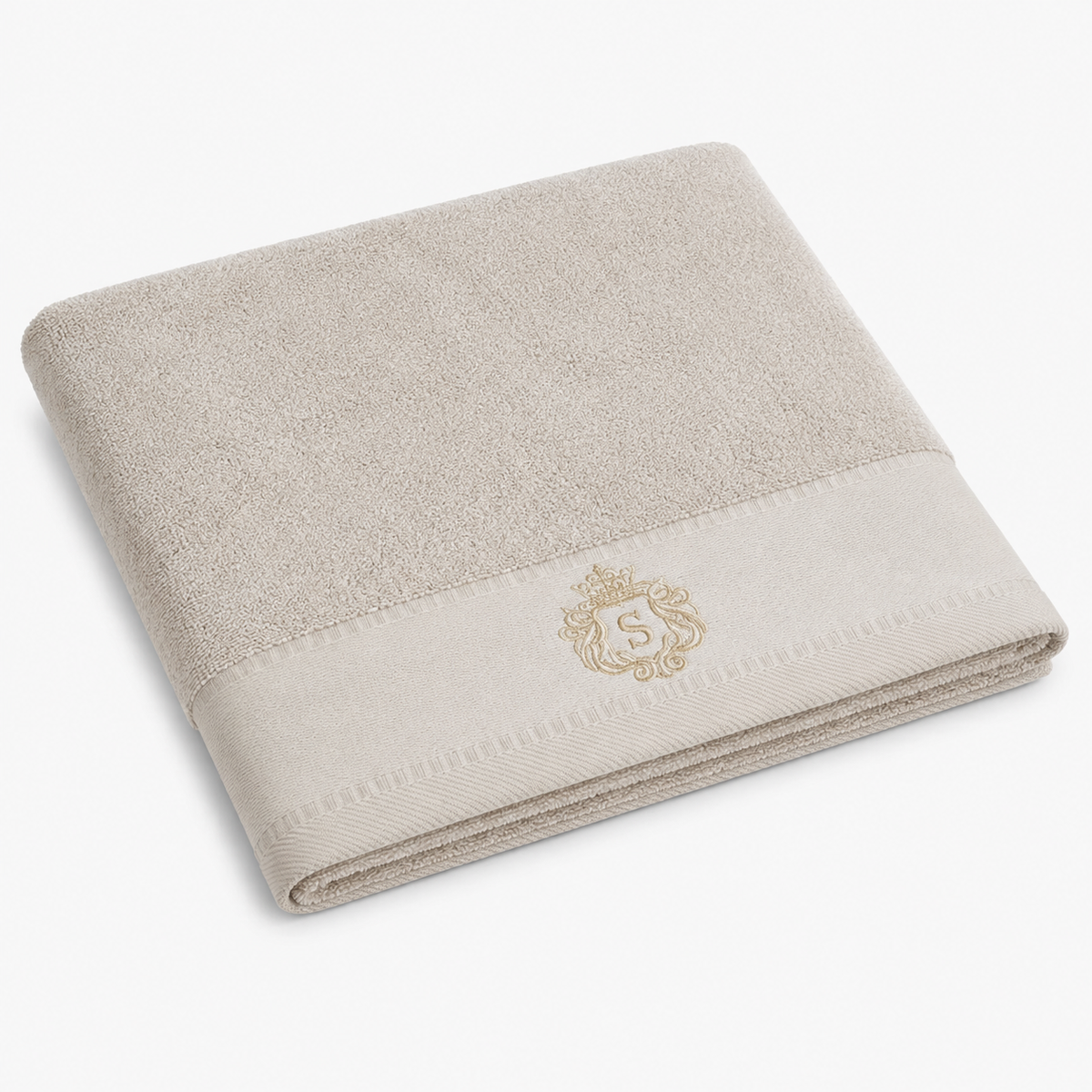 Serviette de bain beige à blason brodé