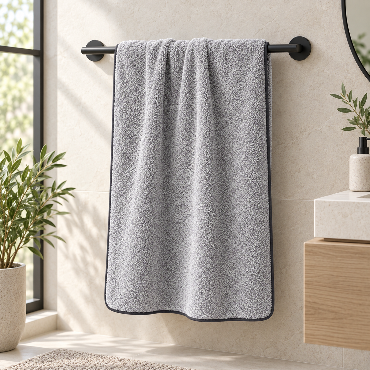 Serviette de bain grise effet chiné