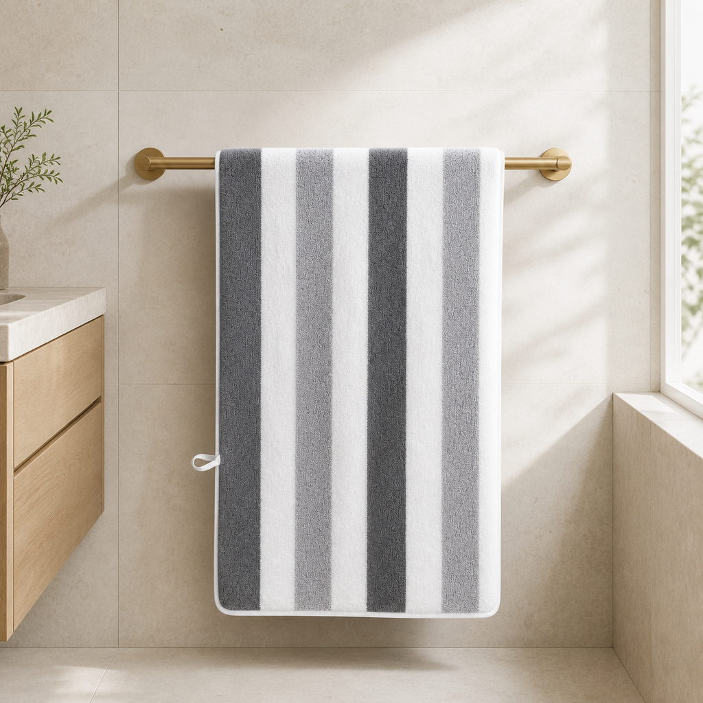 Serviette de bain à rayures contrastées
