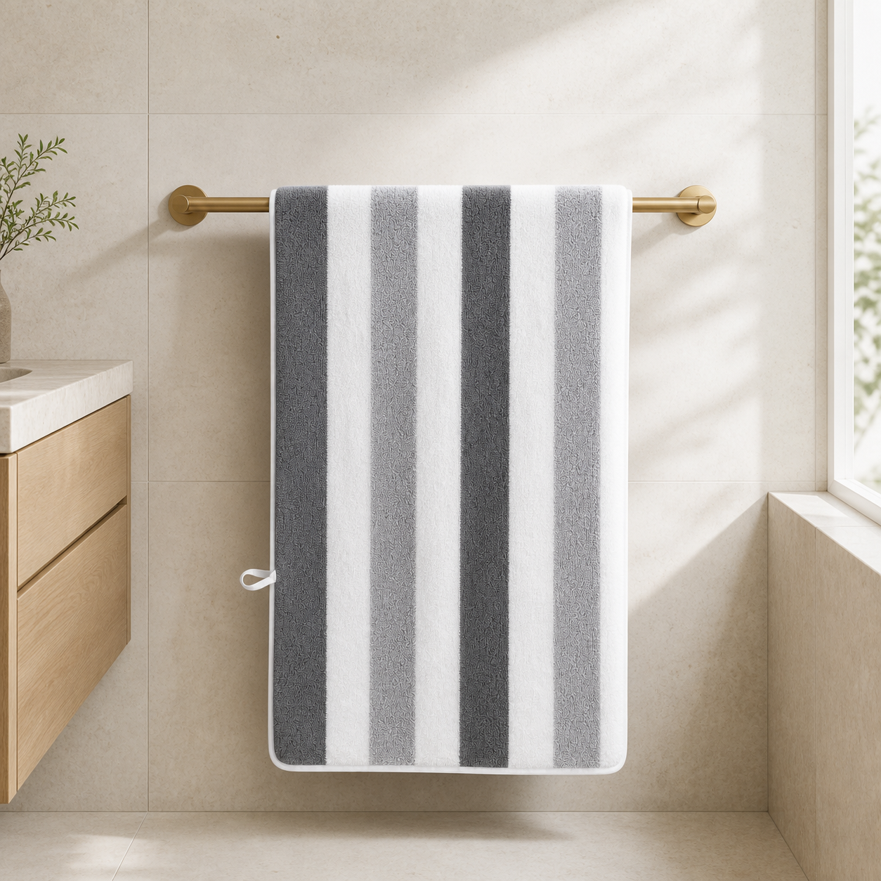 Serviette de bain à rayures contrastées