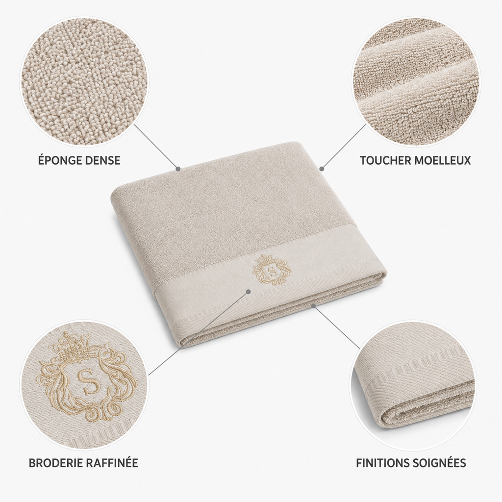 Serviette de bain beige à blason brodé