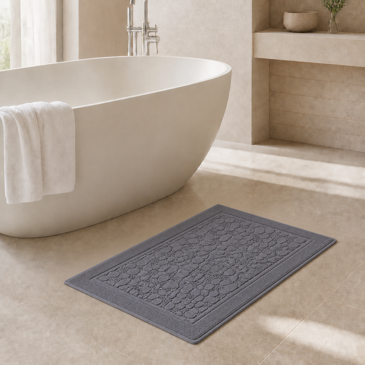 Tapis de bain à relief minéral